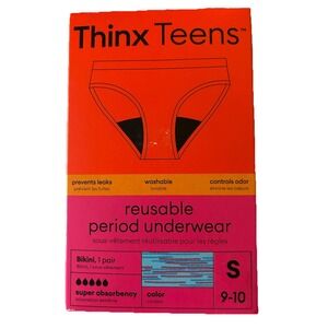 Thinx Teens Reusable Period Underwear‎ Panties Blue/Pink Super Absorption Small